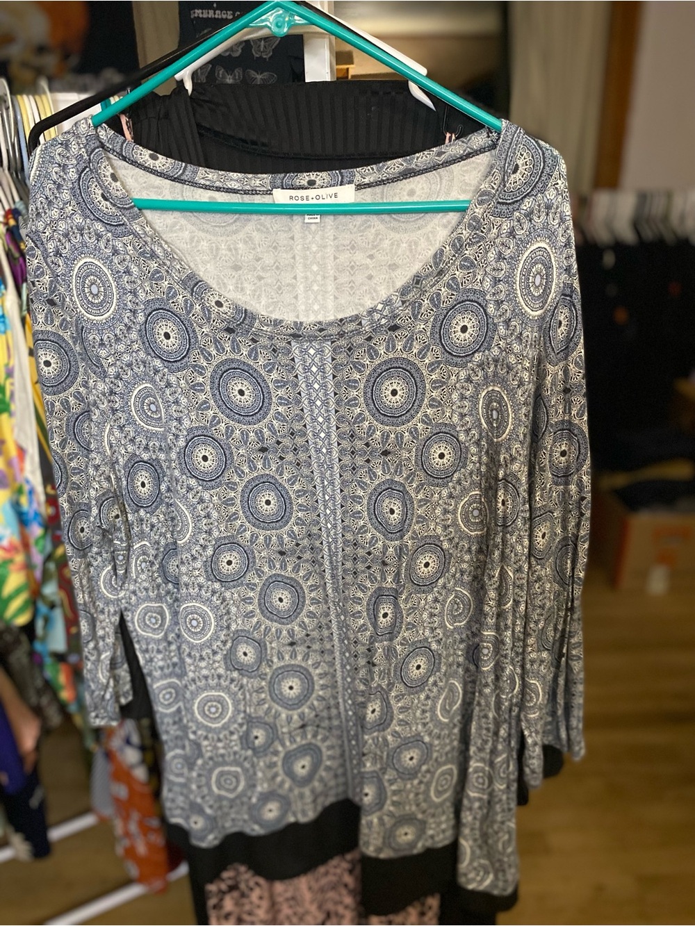 Rose & Olive Navy and White Long Sleeve Scoop Neck Top